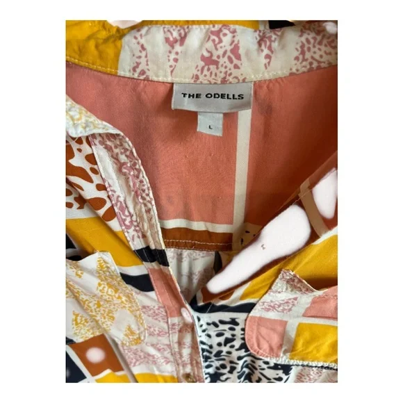 The Odells Lisse Button Down Shirt Size Large geometric Anthropologie Patchwork - Picture 8 of 11